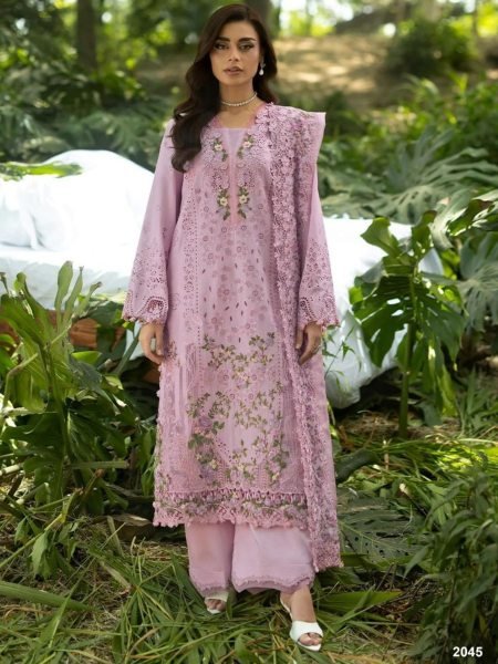 Ethereal Lavender Pure Cotton Embroidery Suit Set with Soft Printed Dupatta Collection 