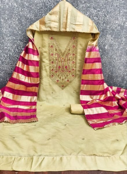 Ethereal Light Pista Roman Silk Cording Work Salwar Suit with Organza Silk Jacquard Dupatta Punjabi Dress Materials Wholesale