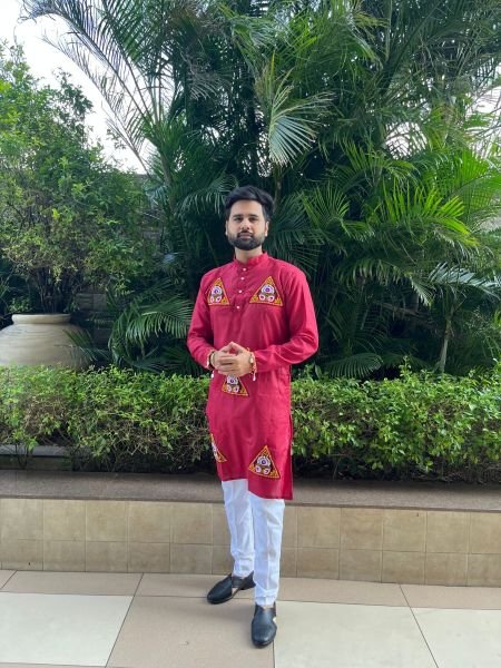 Ethereal Maroon Cotton Kutchi Work Kurta with Pajama and Dupatta for Navratri 