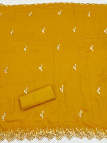 Ethereal Mustard Yellow Unstitched Dress Material Vichitra Silk Suit Set Color Set Matching Dress Material Wholesale