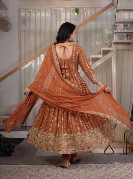Ethereal Orange Faux Blooming Georgette Anarkali Suit with Embroidered Dupatta Ready To Wear Collection
