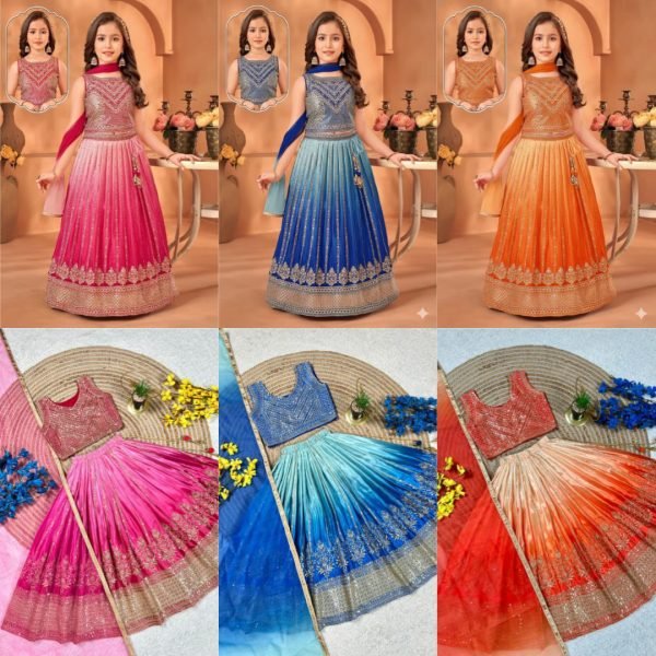 Ethereal Orange Lehenga Set with Butterfly Net Dupatta for Wedding Wear Girls Wear
