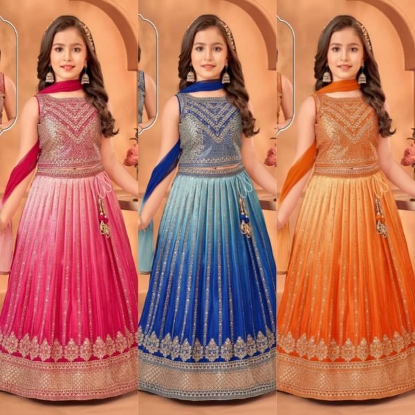 Ethereal Orange Lehenga Set with Butterfly Net Dupatta for Wedding Wear Girls Wear