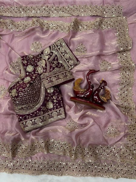 Ethereal Pink Boutique Style Fendy Satin Saree with Designer Blouse Wholesale Sarees Suppliers in Canada