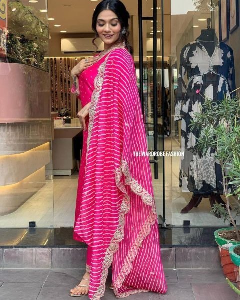 Ethereal Pink Heavy Chinon Silk Digital Print Kurti Pant Dupatta Set For Festival Printed Kurtis