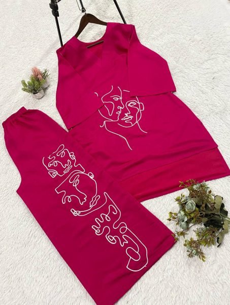 Ethereal Pink Roman Silk Embroidered Co Ord Set for Women at Wholesale Rate CO ORD Sets