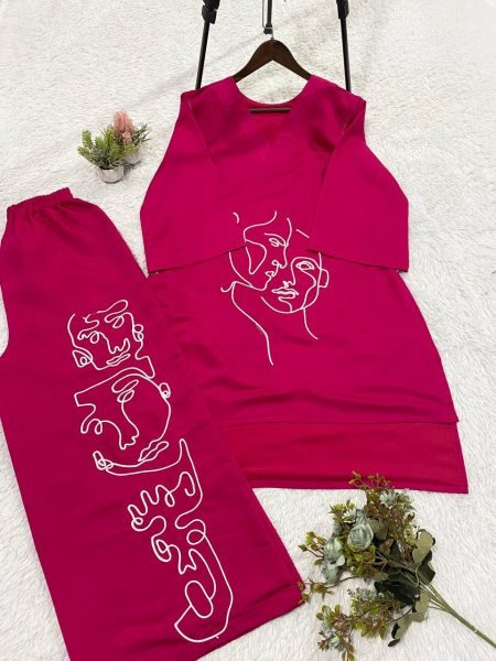 Ethereal Pink Roman Silk Embroidered Co Ord Set for Women at Wholesale Rate CO ORD Sets