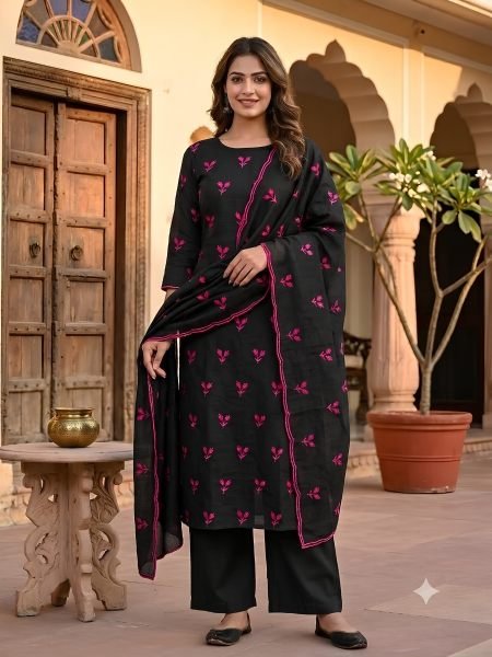 Ethereal Pink Vichitra Silk Suit Set with All Over Multi Work and Matching Dupatta Dress Material 