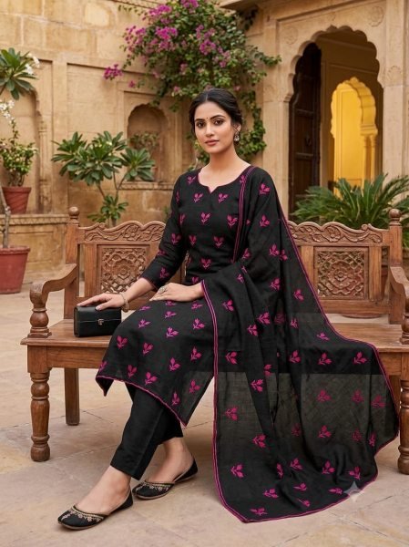 Ethereal Pink Vichitra Silk Suit Set with All Over Multi Work and Matching Dupatta Color Set Matching Dress Material Wholesale