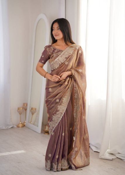 Ethereal Purple Fendy Crush Saree with Zari Embroidery and Matching Blouse Embroidery Sarees Wholesale