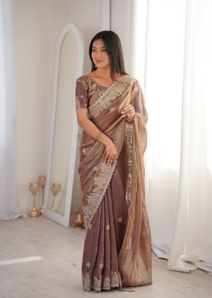 Ethereal Purple Fendy Crush Saree with Zari Embroidery and Matching Blouse Embroidery Sarees Wholesale