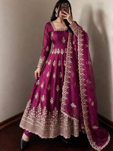 Ethereal Purple Fendy Silk Anarkali Gown with Heavy Sequin Work for Wedding Ready To Wear Collection