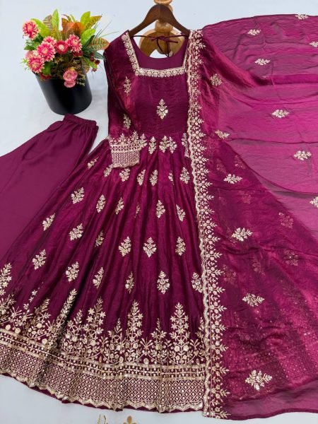 Ethereal Purple Fendy Silk Anarkali Gown with Heavy Sequin Work for Wedding Ready To Wear Collection