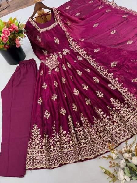 Ethereal Purple Fendy Silk Anarkali Gown with Heavy Sequin Work for Wedding Ready To Wear Collection