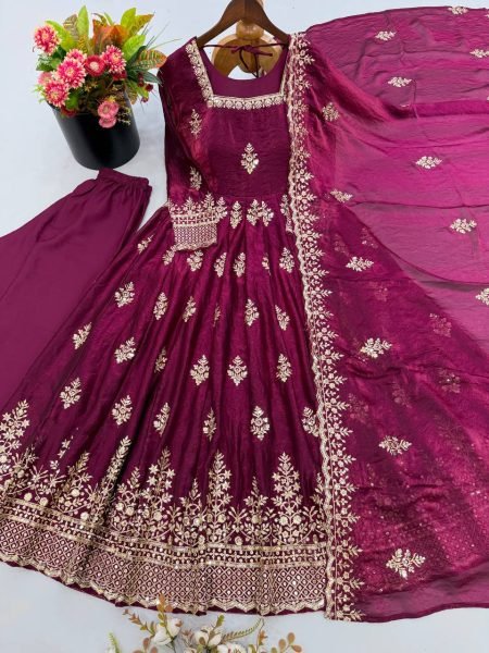 Ethereal Purple Fendy Silk Anarkali Gown with Heavy Sequin Work for Wedding Ready To Wear Collection