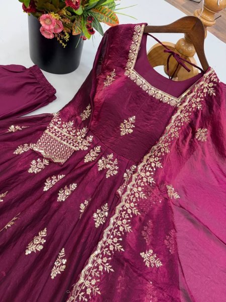Ethereal Purple Fendy Silk Anarkali Gown with Heavy Sequin Work for Wedding Ready To Wear Collection