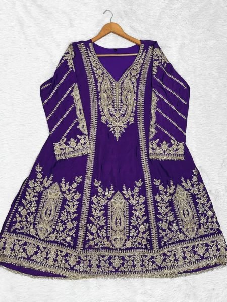Ethereal Purple Party Wear Heavy Chinon Palazzo Suit with Embroidered Top and Dupatta Designer Plazzo Salwar Suits Wholesale