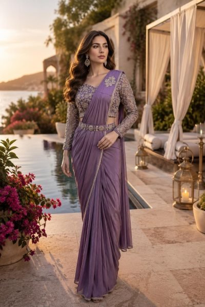 Ethereal Purple Ready to Wear Imported Lycra Saree Collection for Women Ready To Wear Saree 