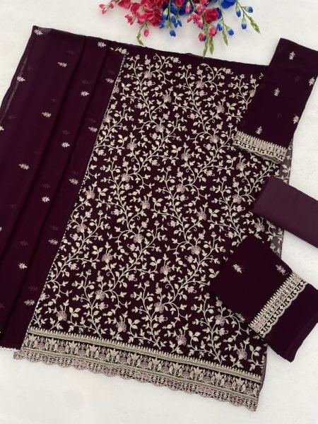 Ethereal Purple Women's Blooming Georgette Suit Fabric with Heavy Embroidery Churidar Salwar Suits Wholesale