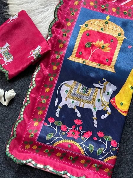 Ethereal Red And White Striped Leheriya Printed Georgette saree whit decorative pallu.  Silk Sarees Wholesale