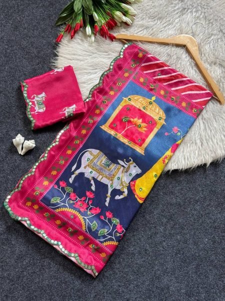 Ethereal Red And White Striped Leheriya Printed Georgette saree whit decorative pallu.  Silk Sarees Wholesale