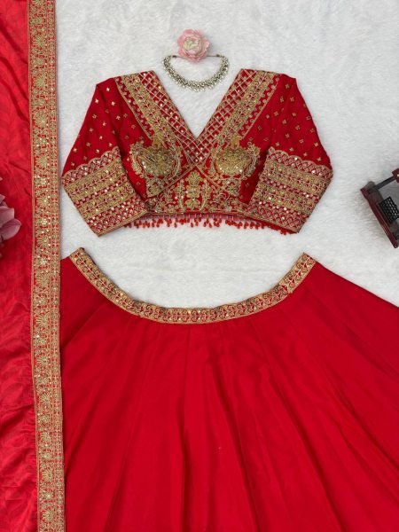 Ethereal Red Chinon Wedding Lehenga Choli with Digital Printed Embroidered Dupatta Designer Lehenga Choli