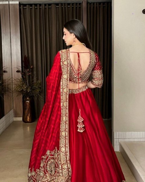 Ethereal Red Chinon Wedding Lehenga Choli with Digital Printed Embroidered Dupatta Designer Lehenga Choli