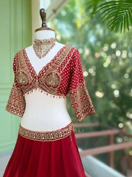 Ethereal Red Chinon Wedding Lehenga Choli with Digital Printed Embroidered Dupatta Designer Lehenga Choli
