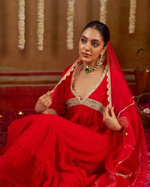 Ethereal Red Heavy Fox Georgette Gown with Real Mirror Lace Work at Manufacturer  Ready To Wear Collection