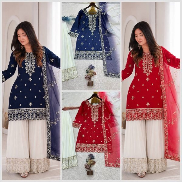 Ethereal Red Pure Natural Silk 3 Piece Suit with Embroidery and Sequins Work For Wedding Ready To Wear Collection