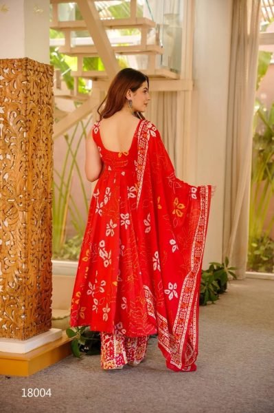 Ethereal Red Three Piece Muslin Silk Outfit for Festive and Casual Wear Anarkali Kurtis 