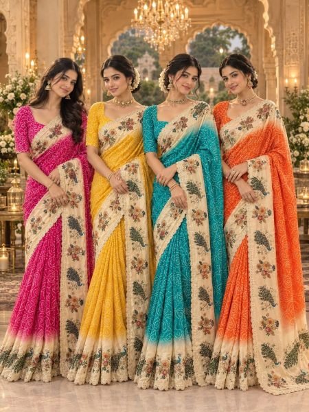 Ethereal Sky Blue Peacock Chinon Silk Saree with Digital Print Border at Wholesale Rate Silk Sarees Wholesale