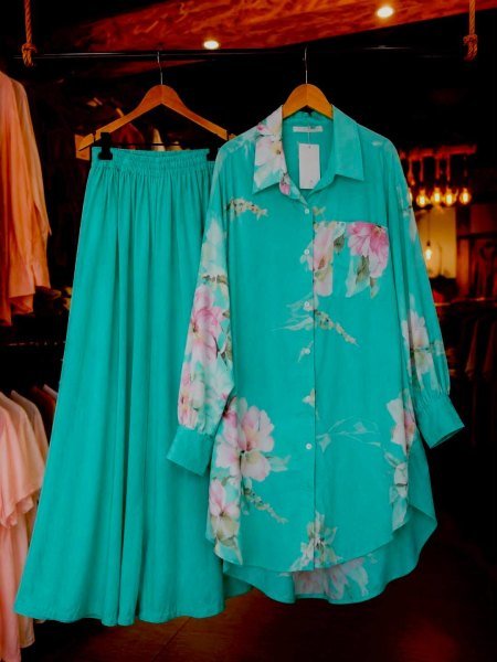 Ethereal Turquoise Ready-to-Wear Butter Silk Shirt Palazzo Outfit For Wedding CO ORD Sets
