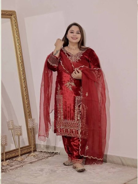 Ethereal Viscose Velvet Embroidery Top with Patiyala   Net Dupatta for Winter Party Wear Shop by Occasion