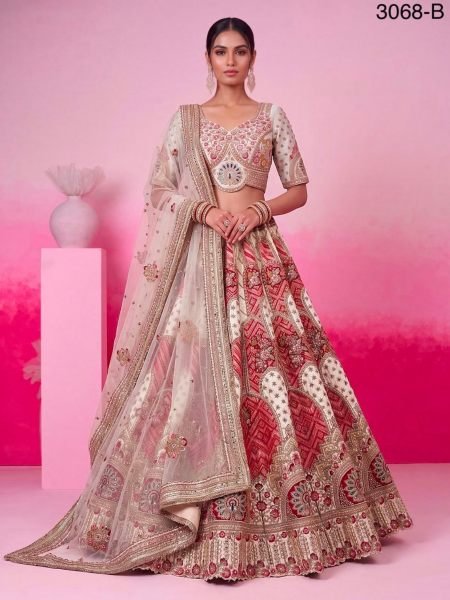 Ethereal White Banarasi Silk Bridal Lehenga Choli with Gotta Patti and Patch Work at Wholesale Rate 