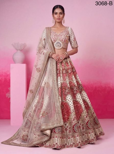 Ethereal White Banarasi Silk Bridal Lehenga Choli with Gotta Patti and Patch Work at Wholesale Rate Bridal Lehenga Choli