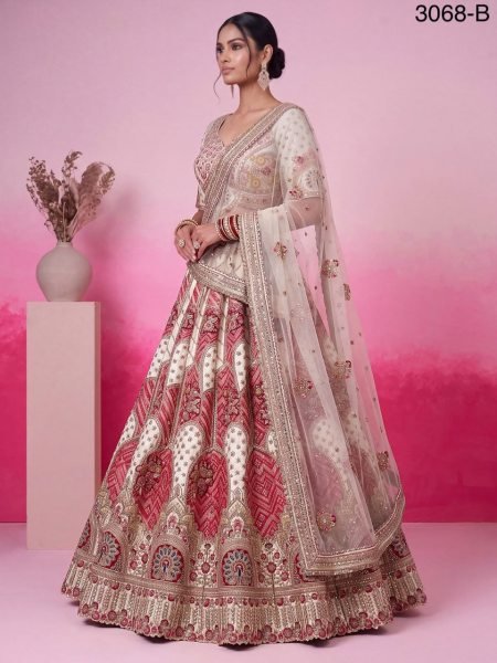 Ethereal White Banarasi Silk Bridal Lehenga Choli with Gotta Patti and Patch Work at Wholesale Rate Bridal Lehenga Choli