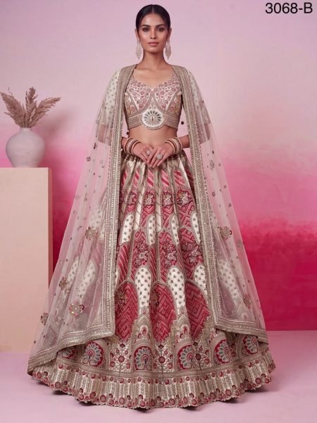 Ethereal White Banarasi Silk Bridal Lehenga Choli with Gotta Patti and Patch Work at Wholesale Rate Bridal Lehenga Choli