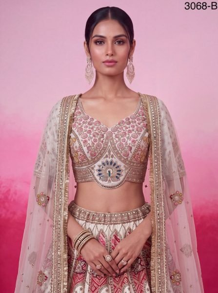 Ethereal White Banarasi Silk Bridal Lehenga Choli with Gotta Patti and Patch Work at Wholesale Rate Bridal Lehenga Choli