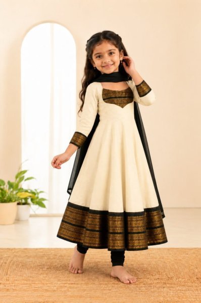 Ethereal White Festive Wear Girls Anarkali Dress with Jacquard Work at Manufacturer  Girls Wear