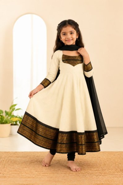 Ethereal White Festive Wear Girls Anarkali Dress with Jacquard Work at Manufacturer  Girls Wear