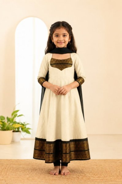 Ethereal White Festive Wear Girls Anarkali Dress with Jacquard Work at Manufacturer  Girls Wear