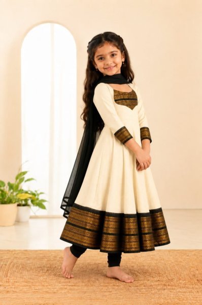 Ethereal White Festive Wear Girls Anarkali Dress with Jacquard Work at Manufacturer  Girls Wear