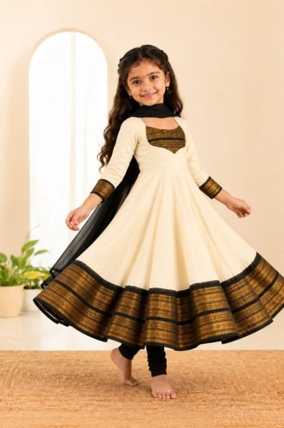 Ethereal White Festive Wear Girls Anarkali Dress with Jacquard Work at Manufacturer  Girls Wear