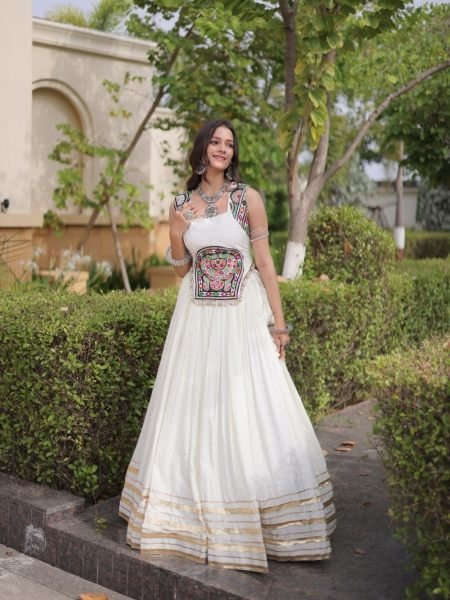 Ethereal White Full Stitched Reyon Chaniya Choli with Designer Blouse at Wholesale Rate