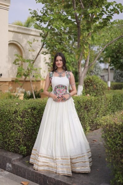 Ethereal White Full Stitched Reyon Chaniya Choli with Designer Blouse at Wholesale Rate Navratri Lehnega Choli