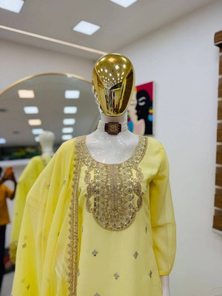 Ethereal Yellow Georgette Sharara Suits Set With Siqunce Work At Competitive Price Ready To Wear Collection