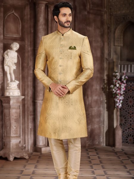 Ethereal Yellow Premium Sherwani Set for Wedding and Festive Collection Mens Wear