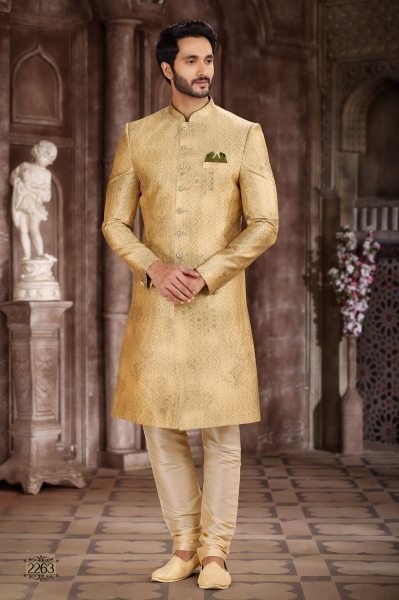 Ethereal Yellow Premium Sherwani Set for Wedding and Festive Collection Kurta Pajama Wholesale