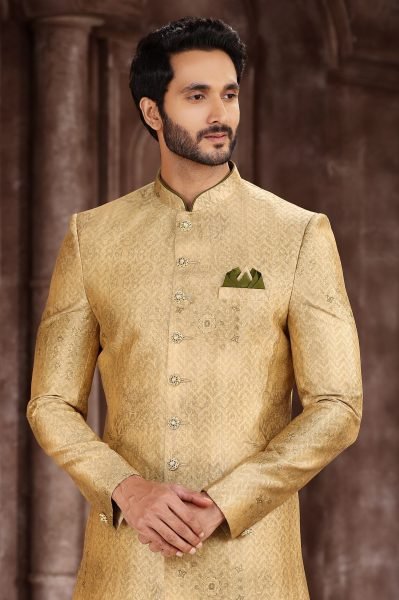 Ethereal Yellow Premium Sherwani Set for Wedding and Festive Collection Kurta Pajama Wholesale